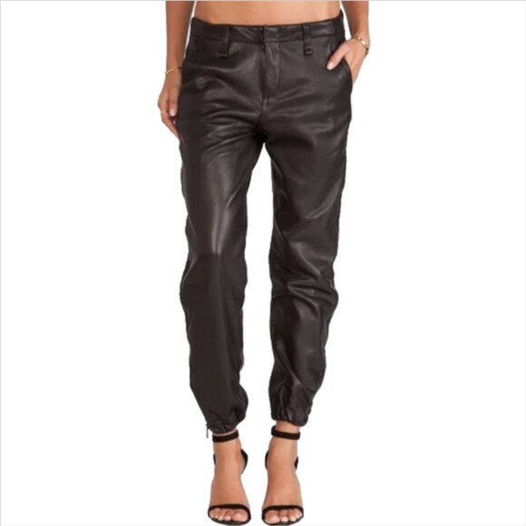 Rag & Bone Black Lamb Leather Pajama Jean Jogger Pant
